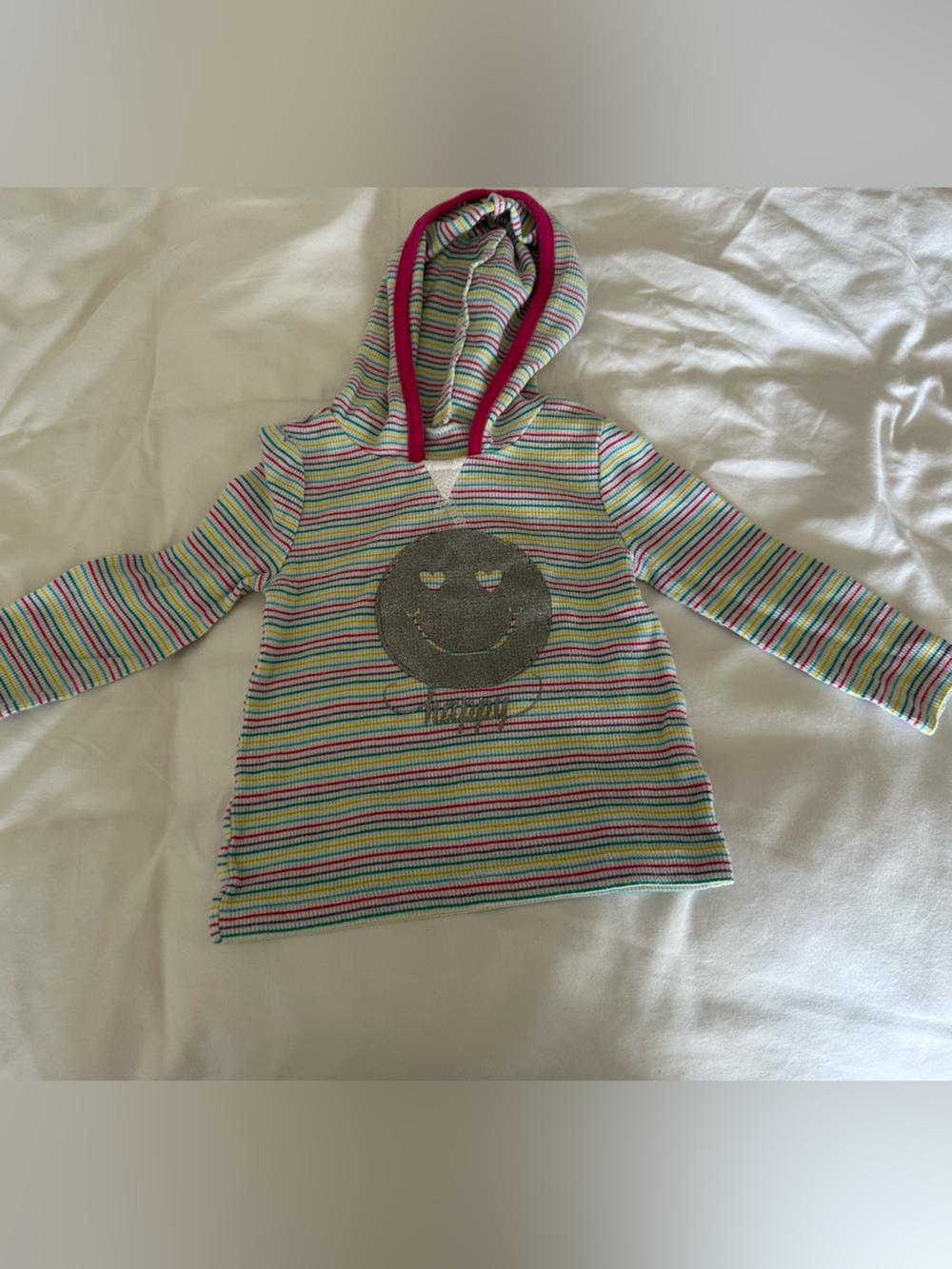 The Children's Place Multicolor Striped Hooded Tunic with Glitter Smiley
